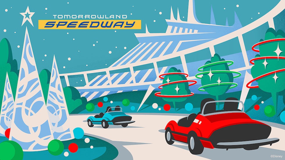 Tomorrowland Speedway, Space Mountain, and More Holiday Overlays this year at the Magic Kingdom